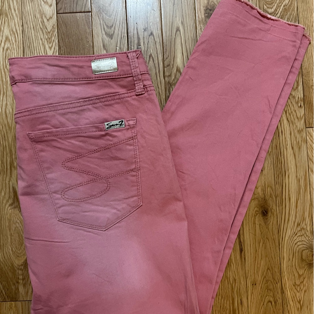 Seven7 mid rise ankle skinny raw edge jeans